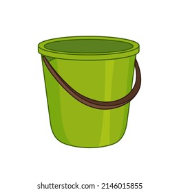 Plastic empty green bucket, vector illustration. Cartoon style.