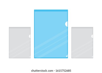 Plastic envelope A4 for vertical document. Office vector mockup isolated on transparent background.