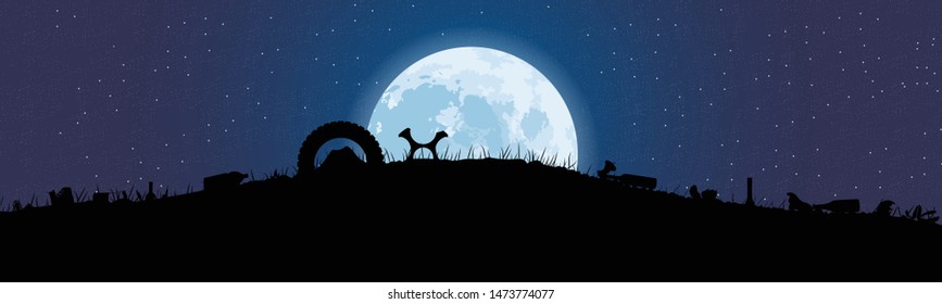 plastic environmental pollution. Garbage, waste on the background of the moon. Eco concept.
Ecological catastrophy. The trash of humanity pollutes nature. Vector.