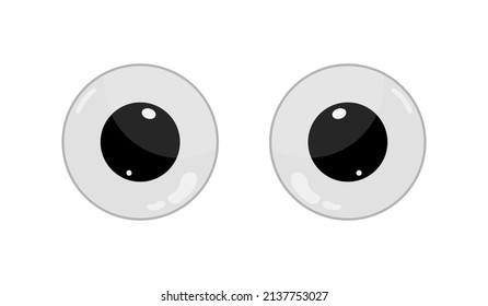 Béisbol plástico. Ojos tambaleantes. Ojos de Google para juguete. Caricatura de marionetas brillantes iconos redondos aislados en fondo blanco. Mira hacia abajo a la izquierda. Un ícono loco, tonto y divertido. Vector.