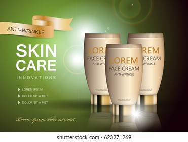 Plastic face wash tube isolated.Set of new design cosmetics creme.Modern style.For web,advertisement,marketing and social network.Also useful for flyer,placard,leaflet and pamphlet template concept