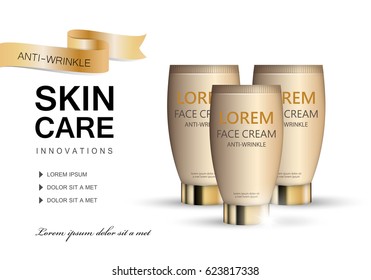 Plastic face wash tube isolated.Set of new design cosmetics creme.Modern style.For web,advertisement,marketing and social network.Also useful for flyer,placard,leaflet and pamphlet template concept