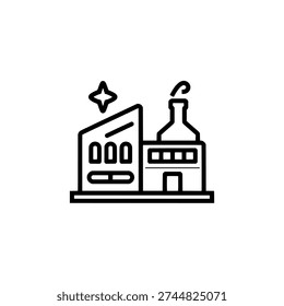 Plastic factory with bottle mold icon. Industrial manufacturing sign and symbol. Blow molding production process. Vector illustration isolated on white background.