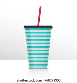 Plastic fastfood cup for beverages with straw. Plastic cup mockup