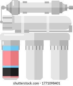 Plastic filter of water on white background. Water purification system to clear aqua isolated in style flat vector illustration.