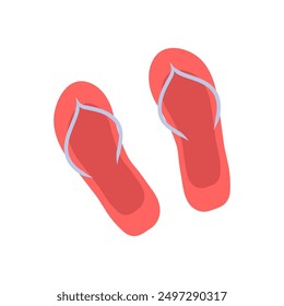 Plastic flip-flops beach accessories isolated, vacations concept. red color