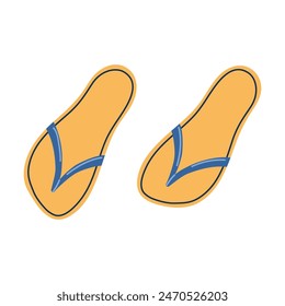 Plastic flip-flops. Beach sabo. Summer vacation footwear isolated on transparent background. Flat style hand drawn vector illustration.
