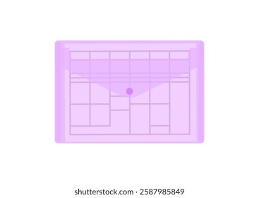 Plastic folder with button. Stationery for office, work and study. Folded documents or teaching materials. Flat cartoon vector illustration.