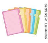 Plastic folder vector illustration. Office or school stationery supplies. Plastic folders are useful for organizing documents. School, conference, office supplies.