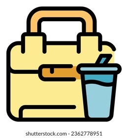 Plastic food bag icon outline vector. School meal. Snack break color flat