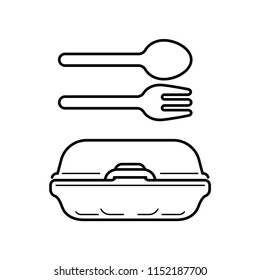Plastic Food Containers, disposable food packaging, simple design, stroke outline style. Line vector. Isolate on white background.