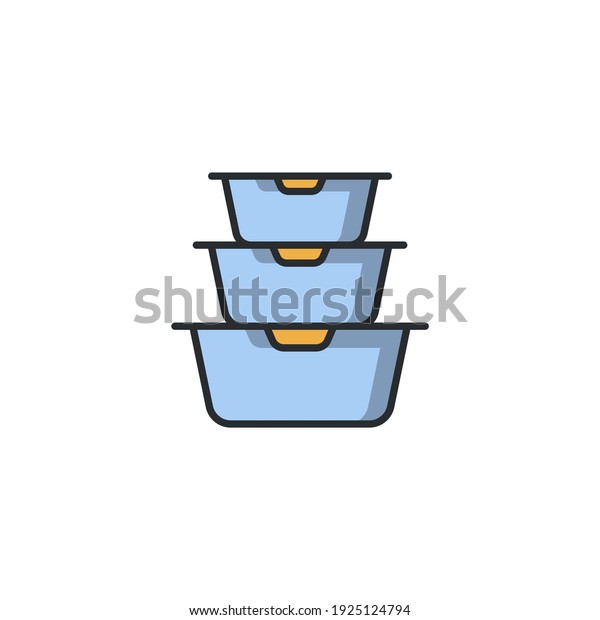 Plastic food containers icon, color, line,\
outline vector sign, linear style pictogram isolated on white.\
Symbol, logo\
illustration