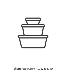 Plastic food containers outline icon. linear style sign for mobile concept and web design. Ð¡ookware pots line vector icon. Symbol, logo illustration. Pixel perfect vector graphics