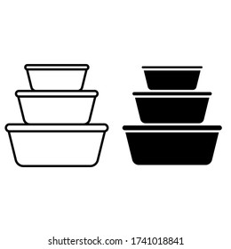 Plastic food containers outline vector icon set. Cooking pots illustration sign collection. linear style sign for mobile concept and web design.