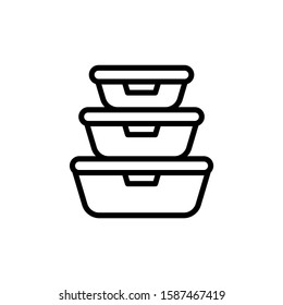 Plastic food containers vector icon in lineart style on white background