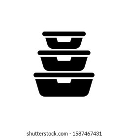 Plastic food containers vector icon in black flat design on white background