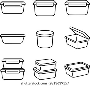 Plastic Food Storage Container Vector Icons Set