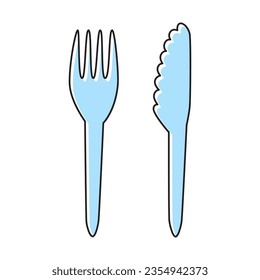 Plastic fork and knife cutlery set vector line icons illustration