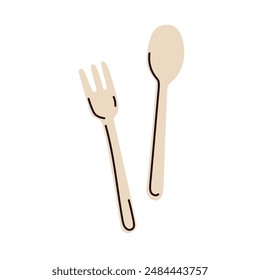 Tenedor de plástico, cuchara. Utensilios desechables, residuos de cubiertos. Cubertería de cocina de un solo uso, artículo de comedor. Vajilla de picnic limpia reciclada biodegradable. Ilustración vectorial plana aislada sobre fondo blanco