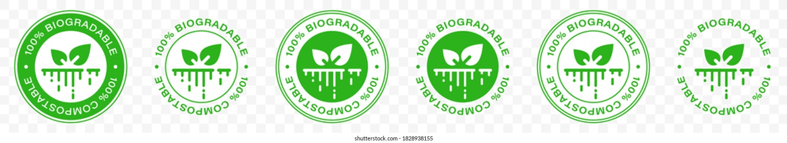 Plastic free. 100% Biodegradable and compostable icon. Round green and black symbol.. Information label. Vector illustration. svg