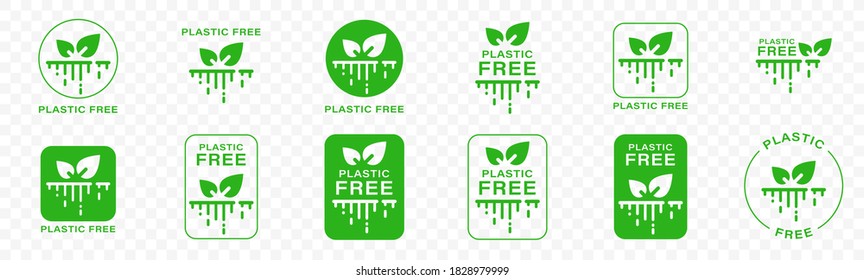 Plastic free. 100% Biodegradable and compostable icon. Round green and black symbol.. Information label. Vector illustration.