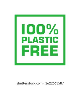 Plastic free 100 percent green title in rectangle shape. Vector stock illustration.