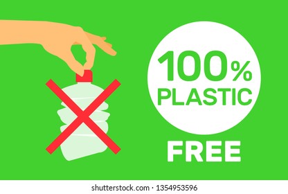 plastic free banner design hand holding used bottle