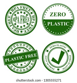 Plastic free, BPA free, Zero plastic organic products stickers set, Eco friendly template concept.