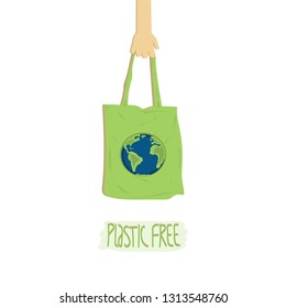 Plastic free. Eco bag made of natural material. Reusable shopping bag. 