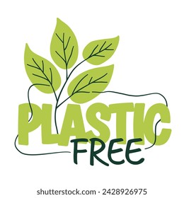 Plastic free - ecofriendly label in calligraphic decoration with doodle crop. Zero waste, natural, organic products badges. Vector stamp design