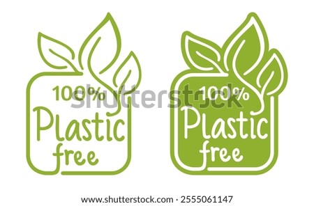 Plastic free - ecofriendly label with doodle crop. Zero waste, natural, organic products badges. Vector stamp design in calligraphic style