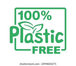 Plastic free - ecofriendly label in square calligraphic decoration with doodle crop. Zero waste, natural, organic products badges. Vector stamp design, organic style