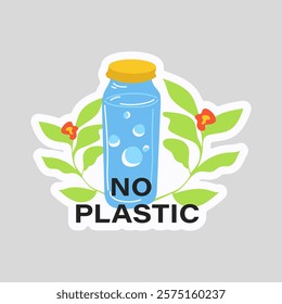 Plastic free ecology sticker in flat design. Vector illustration isolated.