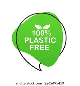 Plastic free green badge icon. Does not contain Bpa plastic, the chemical mark is zero or 100 percent pure. Vector illustration