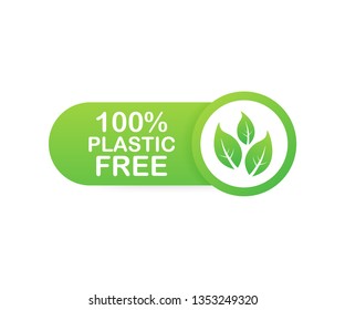 Plastic free green icon badge. Bpa plastic free chemical mark. Vector stock illustration.