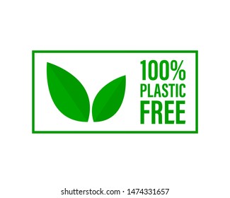 Plastic free green icon badge. Bpa plastic free chemical mark zero or 100 percent clean.