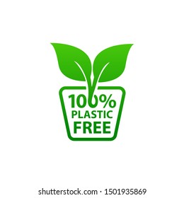 Plastic Free Green Icon Badge. Vector Illustration