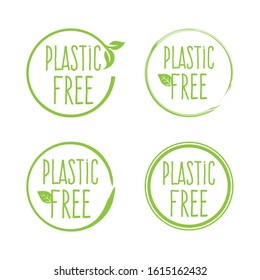 Plastic free green icon badge and product sign for labels, stickers and stamps. Bpa plastic free chemical mark zero or 100 percent clean.