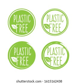 Plastic free green icon badge and product sign for labels, stickers and stamps. Bpa plastic free chemical mark zero or 100 percent clean.