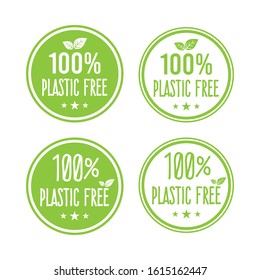 Plastic free green icon badge and product sign for labels, stickers and stamps. Bpa plastic free chemical mark zero or 100 percent clean.