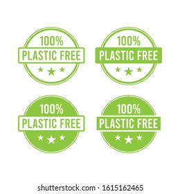 Plastic free green icon badge and product sign for labels, stickers and stamps. Bpa plastic free chemical mark zero or 100 percent clean.