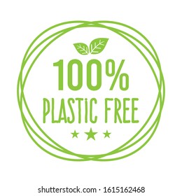 Plastic free green icon badge and product sign for labels, stickers and stamps. Bpa plastic free chemical mark zero or 100 percent clean.