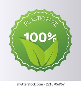 Plastic free green icon badge. Bpa plastic free chemical mark zero or 100 percent clean