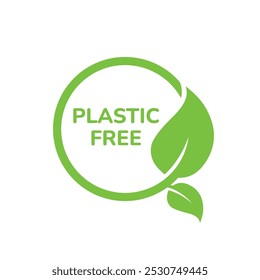 Plastic free green icon badge. Bpa plastic free chemical mark. Eco friendly concept design element.Vector illustration