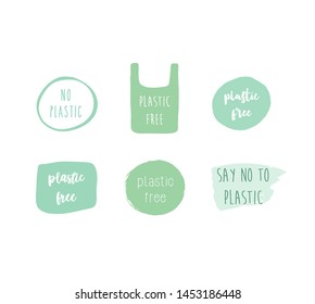 Plastic free green labels set design hand drawn