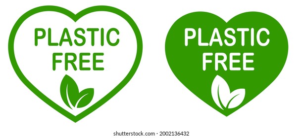 Plastic free heart-shaped logo. Eco-friendly packaging. Green product. Zero waste. Recycling