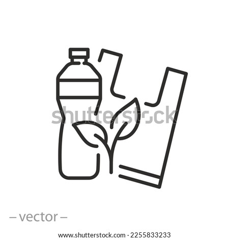 plastic free icon, bio bag with bottle, eco friendly material concept, thin line symbol, vector illustration eps 10
