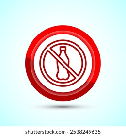 Plastic free icon design illustration, No plastic product sign,Red Color Button Design