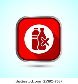 Plastic free icon design illustration, No plastic product sign,Red Shadow Button Design