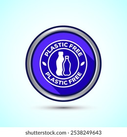 Plastic free icon design illustration, No plastic product sign,Blue Shadow Button Design